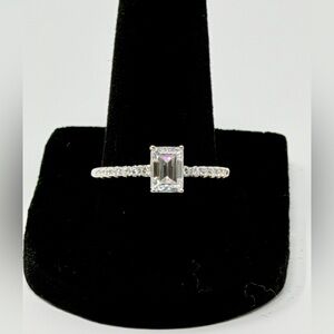 1 ct Emerald Cut Moissanite and Silver Women's Ring Size 9